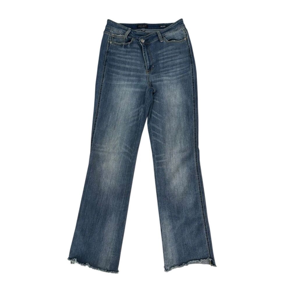 Judy Blue Buttercup Dad Jeans High Rise Distressed Raw Hem Medium Wash Size 7/28